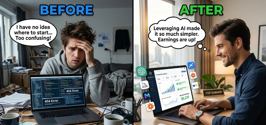 AI technology connecting to online income opportunities and digital side hustles for beginners