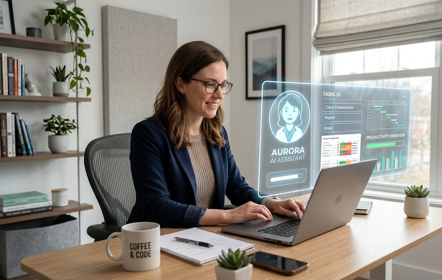 Professional using AI tools to improve productivity and manage daily tasks.