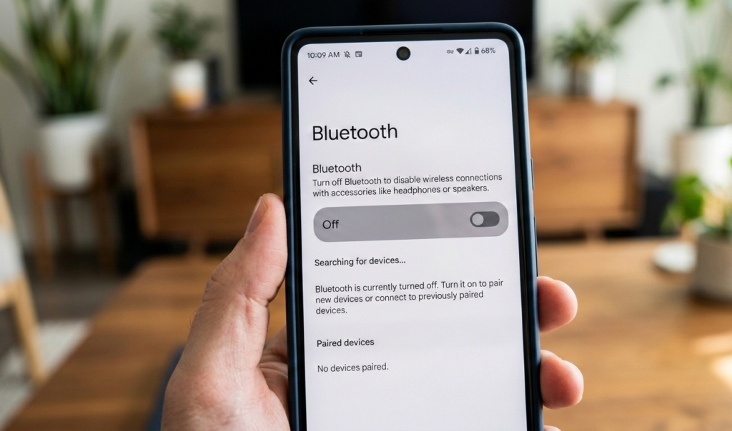 Bluetooth settings screen showing Bluetooth turned off.