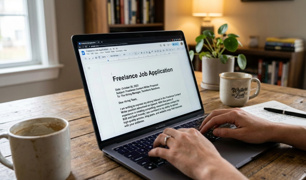 A screenshot-style mockup of a beginner portfolio page showing blog posts, designs, or service samples.