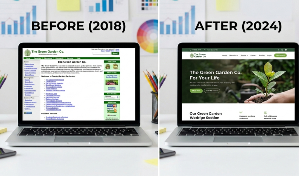 Before-and-after website design comparison