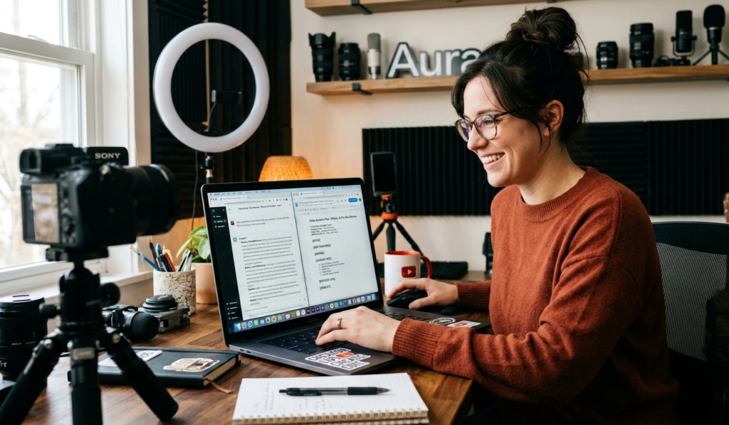 A YouTube creator writing scripts with ChatGPT for videos.