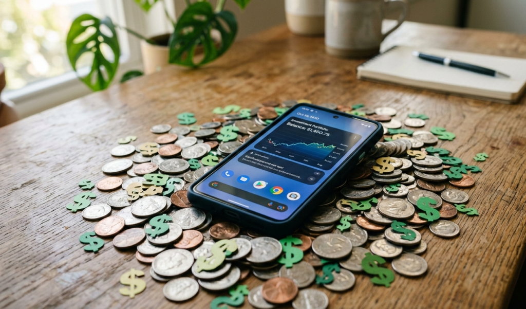 Dollar signs or coins around the phone