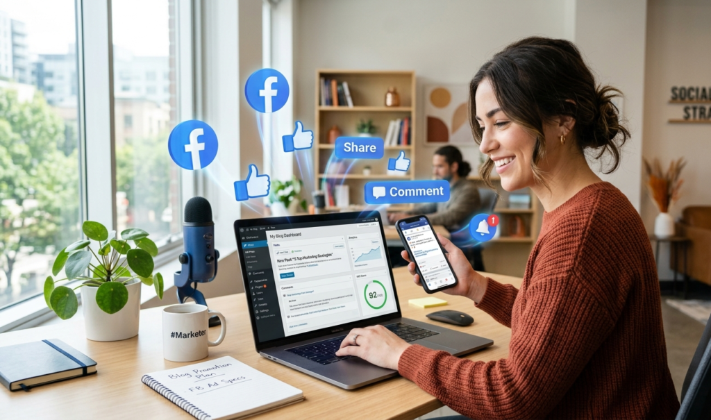 Promote your blog on Facebook using social media marketing strategies.