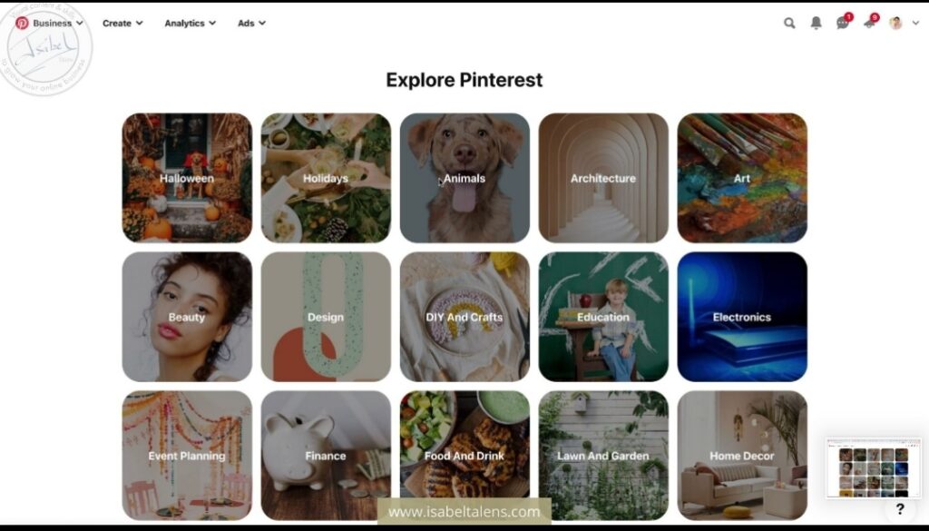 Pinterest board organization example