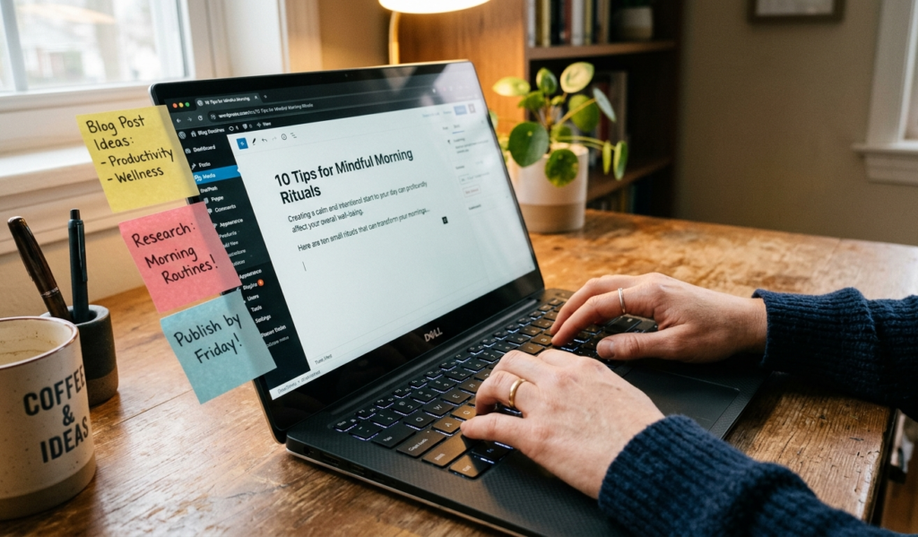 Hands typing a guest blog post on a laptop to generate website traffic without SEO or social media