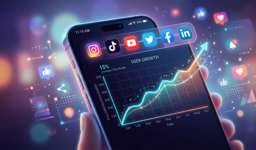 Slow but steady growth on social media analytics over time