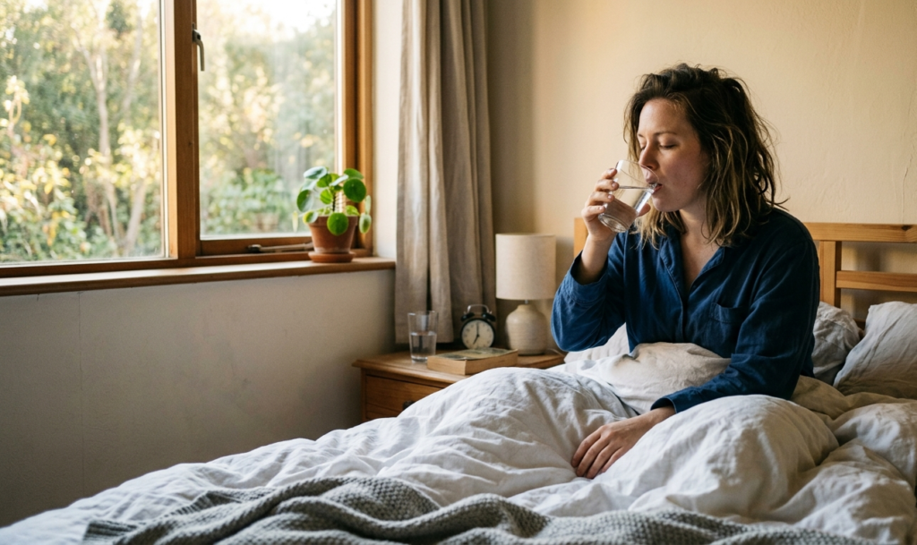 Person drinking water first thing in the morning as one of the simple health secrets for better hydration and energy.