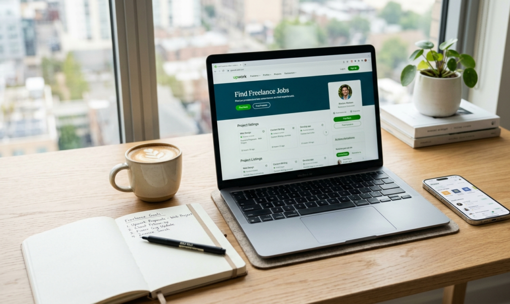 Simple workspace used for freelancing and remote work