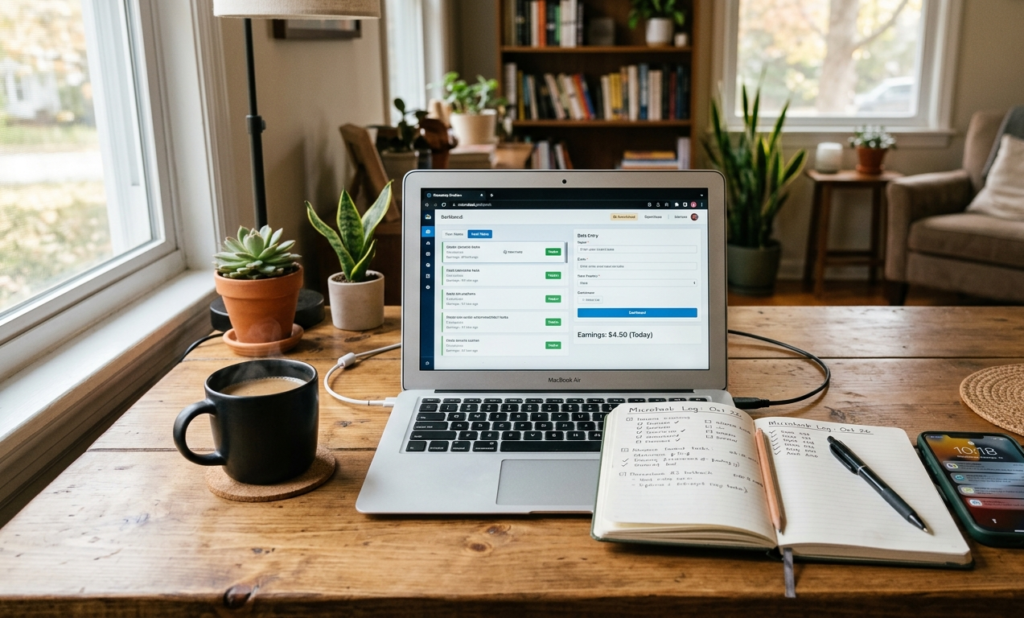 Completing small tasks on microtask websites using laptop