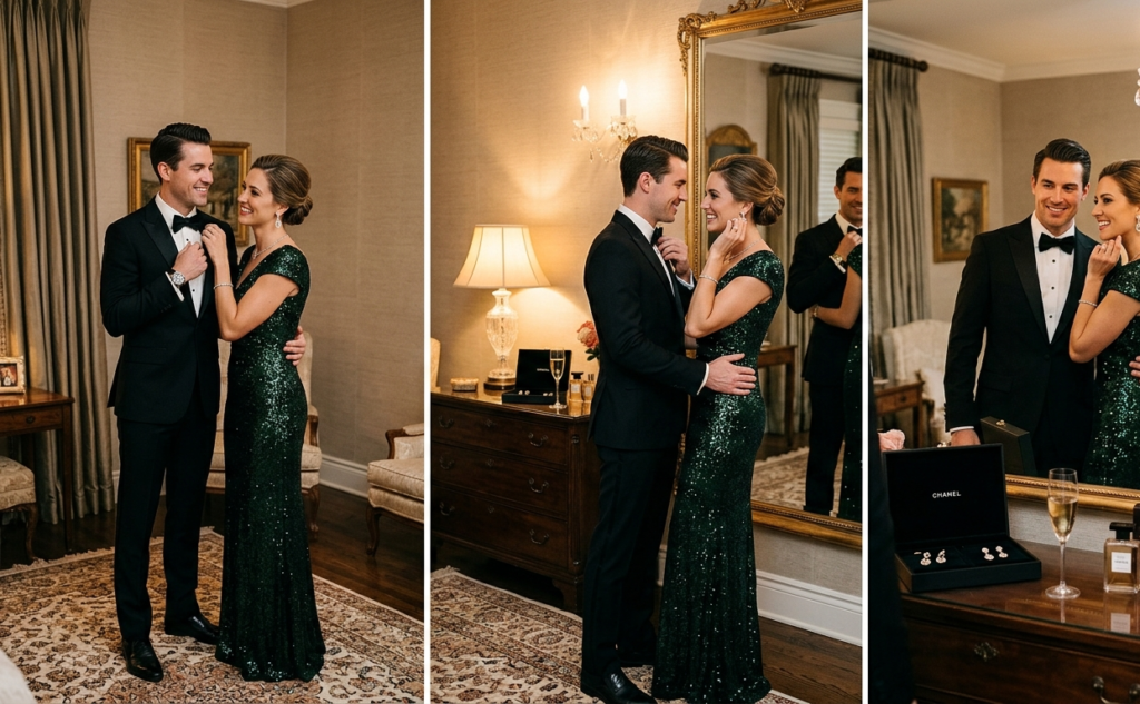 Classy couple getting ready for a dinner event