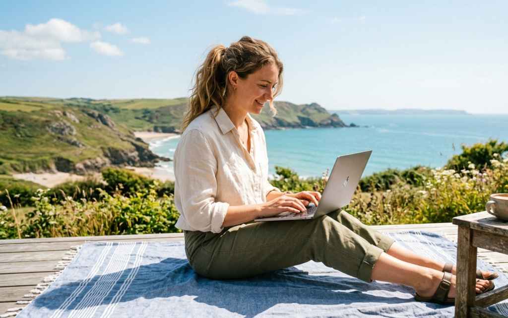Remote worker enjoying flexible lifestyle while earning online