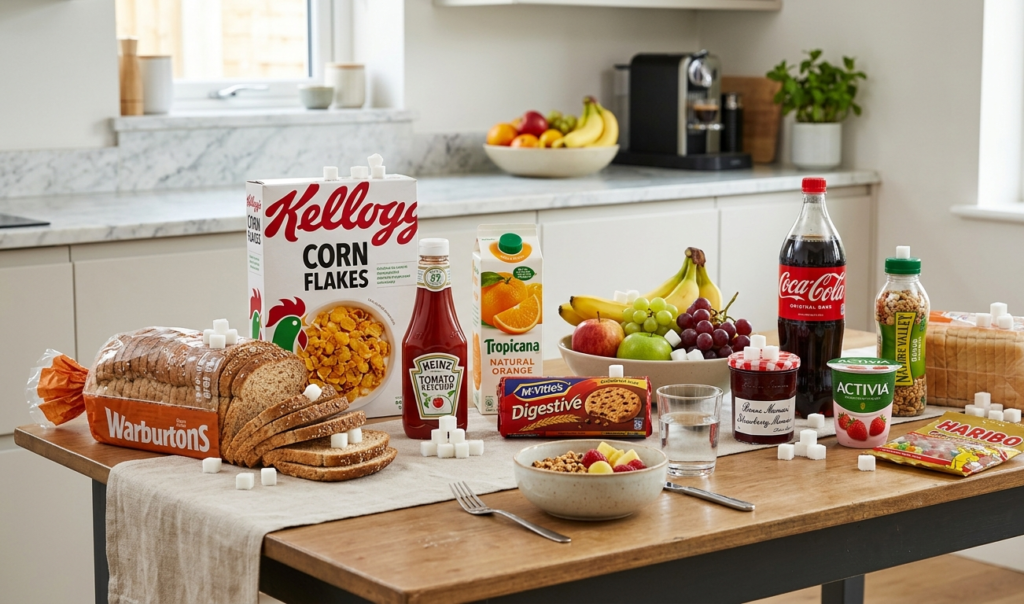 Hidden sugar in everyday foods like bread, soda, and processed snacks.
