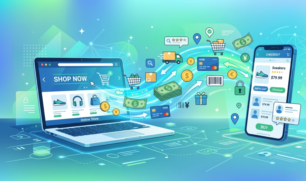 Affiliate marketing concept showing earning money through online product promotion