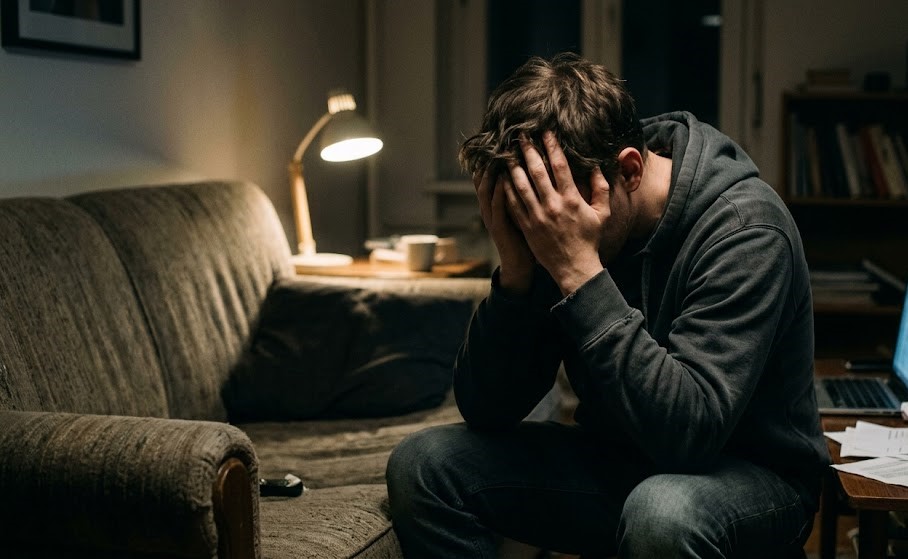 Person feeling overwhelmed by financial struggles and life pressure