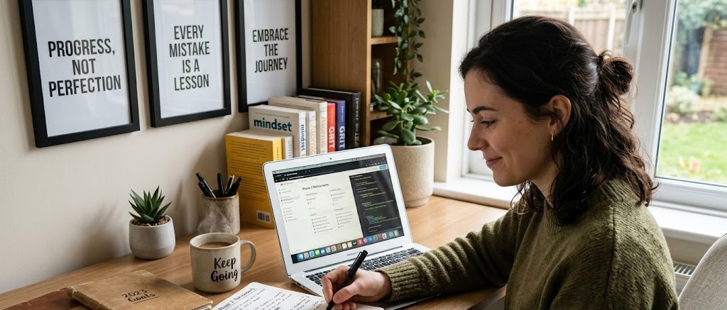 Person learning valuable digital skills for online work.