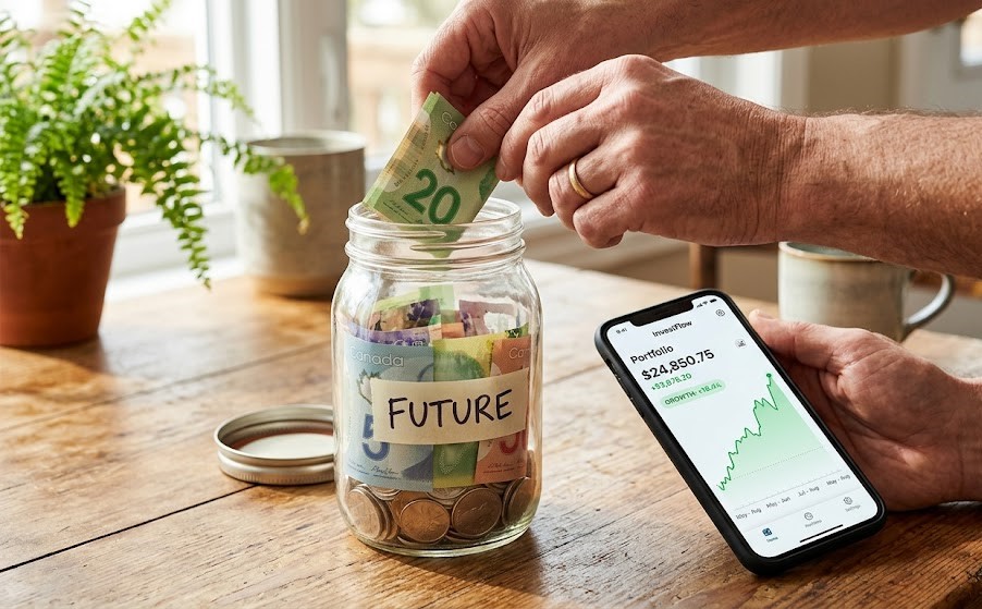 Saving money before spending to build financial security.