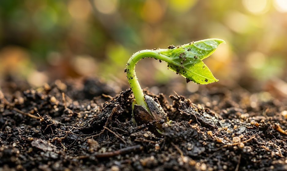 A seed growing into a plant symbolizing slow progress and patience