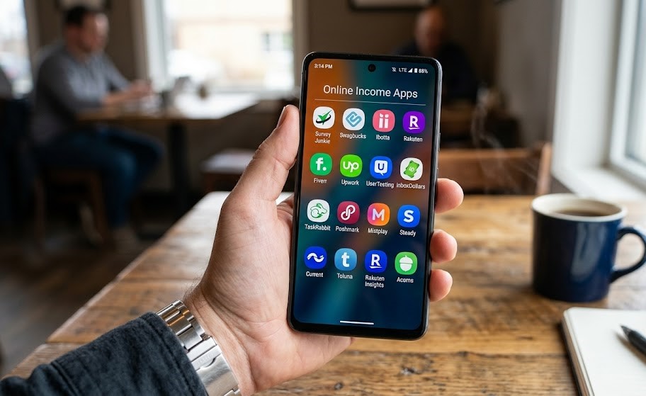 smartphone displaying online earning apps and digital tools for people who want to earn money online