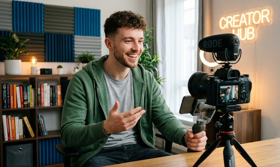 content creator filming video for YouTube as a way to earn money online from content creation