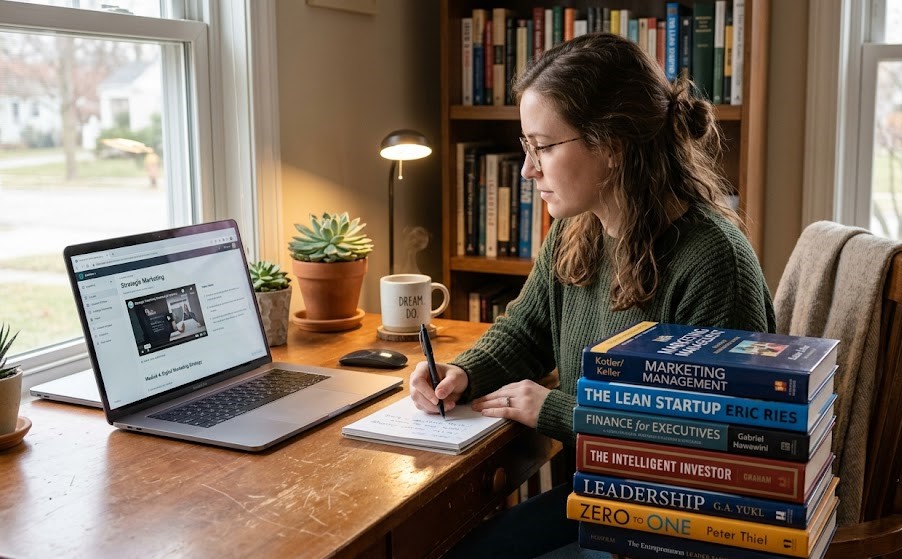 Entrepreneur learning new skills to grow a successful business.