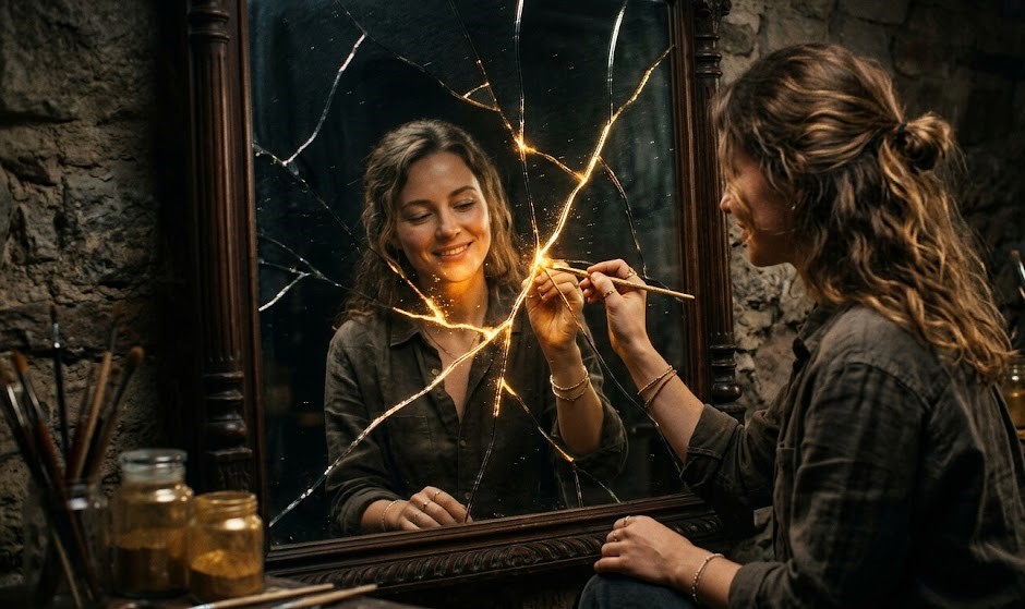 A broken mirror symbolizing healing and personal growth