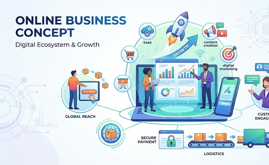 digital illustration of online business growth and opportunities to earn money online