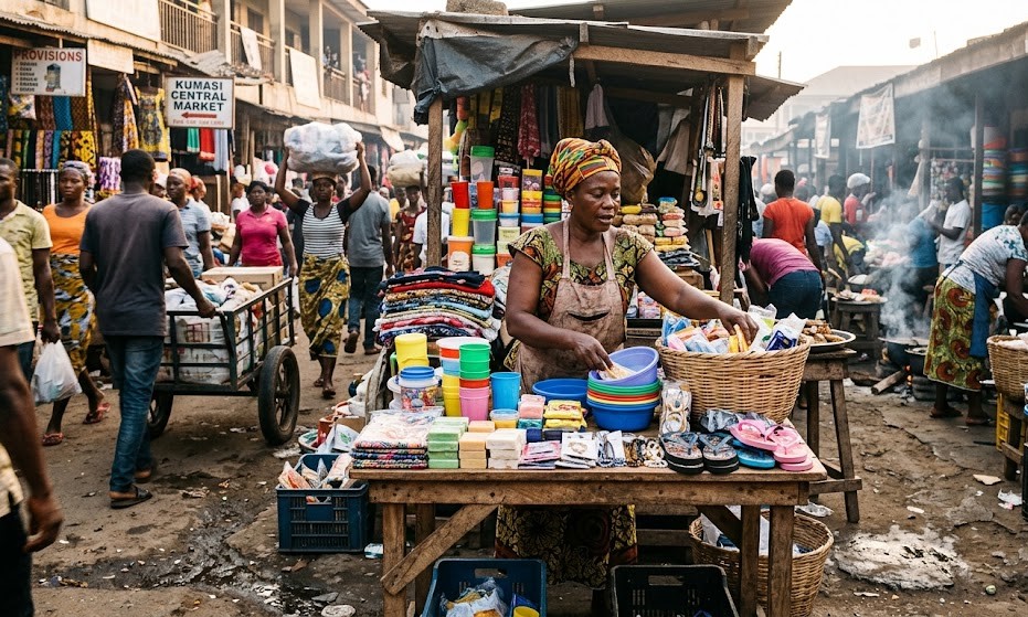 Street vendor working hard to earn a living in a local market
