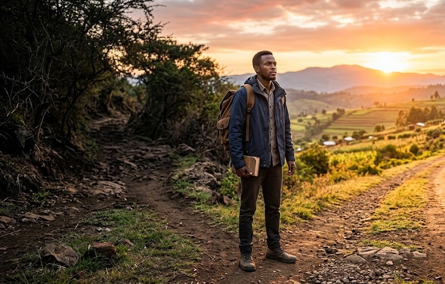Young man choosing the path to succeed in life despite challenges