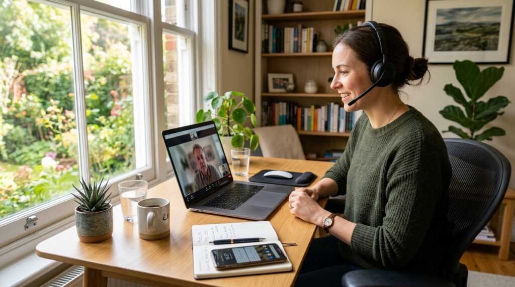 Freelancer working from home with an international client