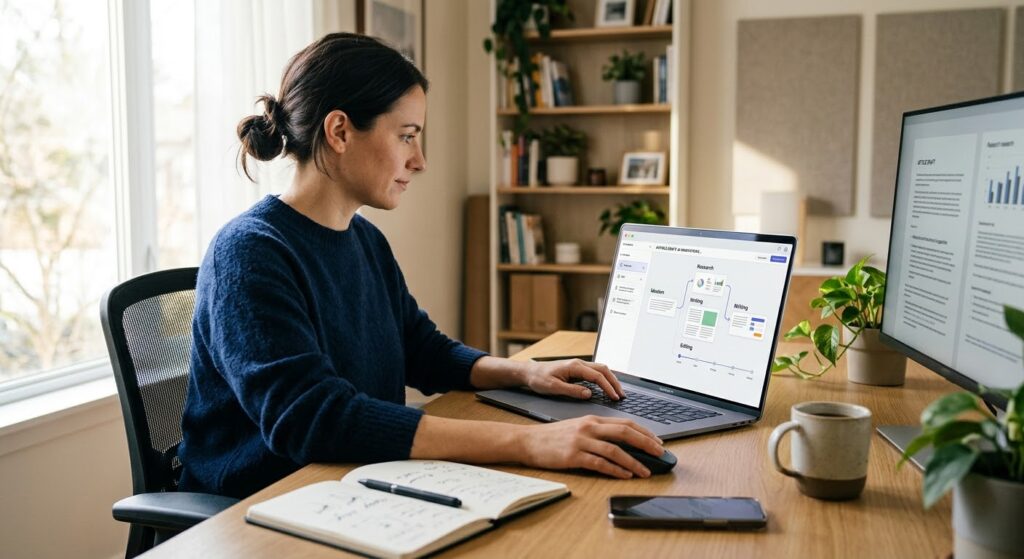 Person using AI tools to create online content